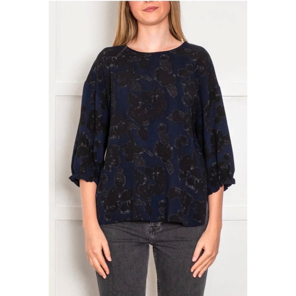 Essentiel Antwerp Navy Black Floral Patterned Top Blouse Sz 36 US S